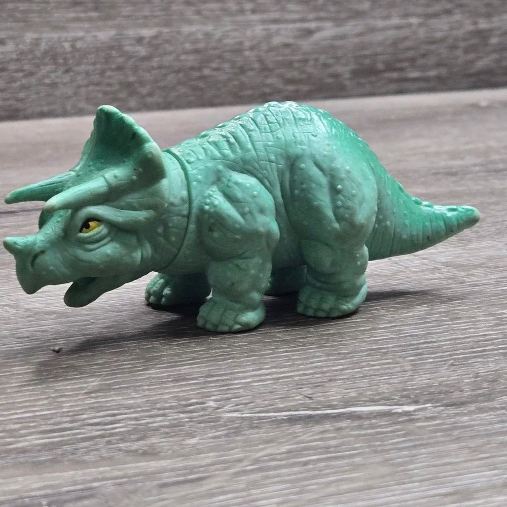 Vintage Playskool 1988 Triceratops Dinosaur Green Soft Rubber Action Figure Toy
